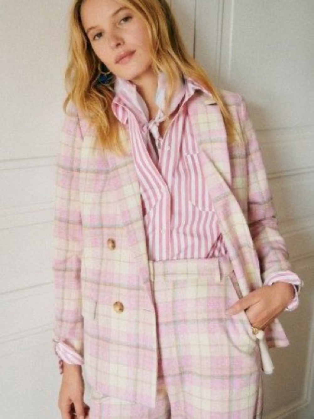 Sezane Pink Plaid Christie Jacket sz 40 /8 NWOT (altered)